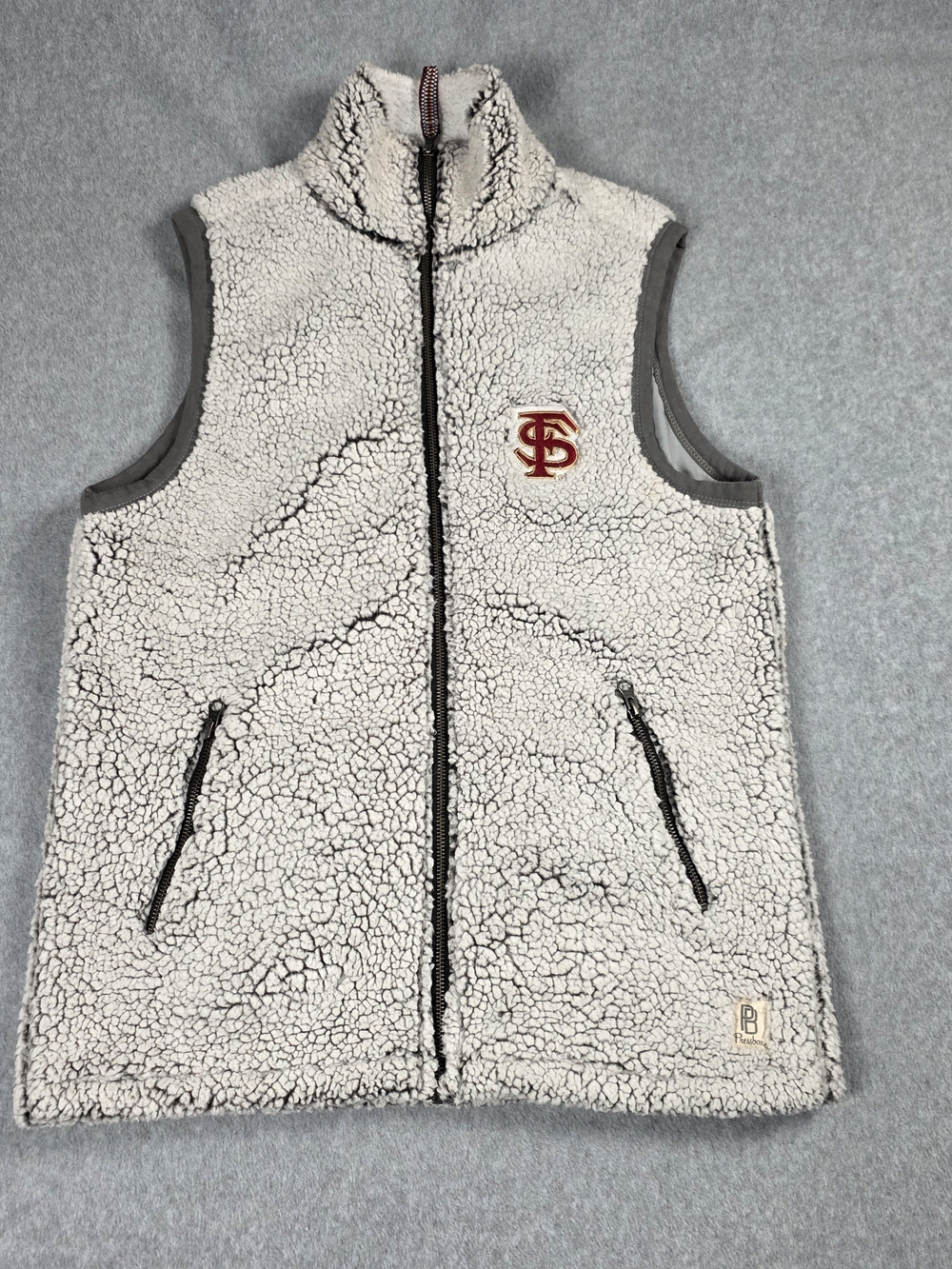 Pressbox Gray Sherpa Vest with Florida State Seminole Monogram